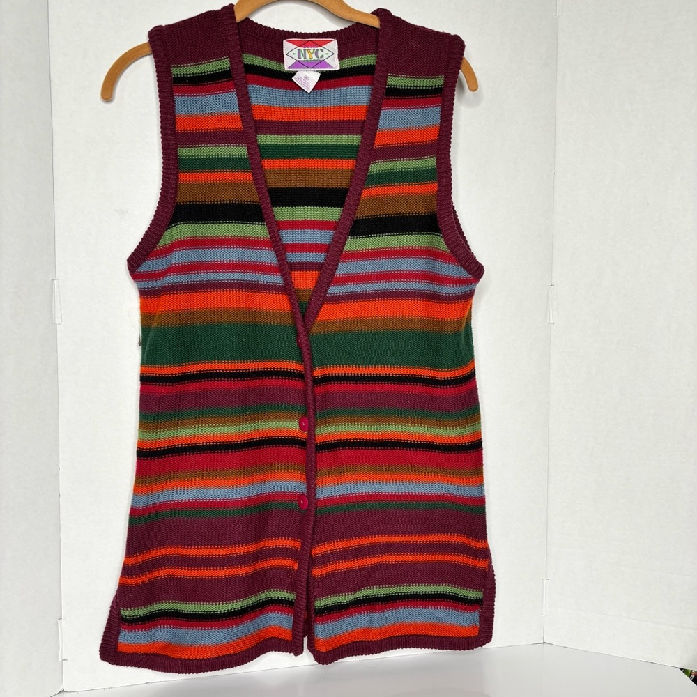 NYC Burgundy Multicolor Striped Knit Vest Size Medium